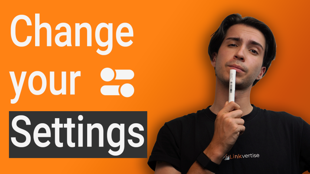 Man with Pen Change your settings orange